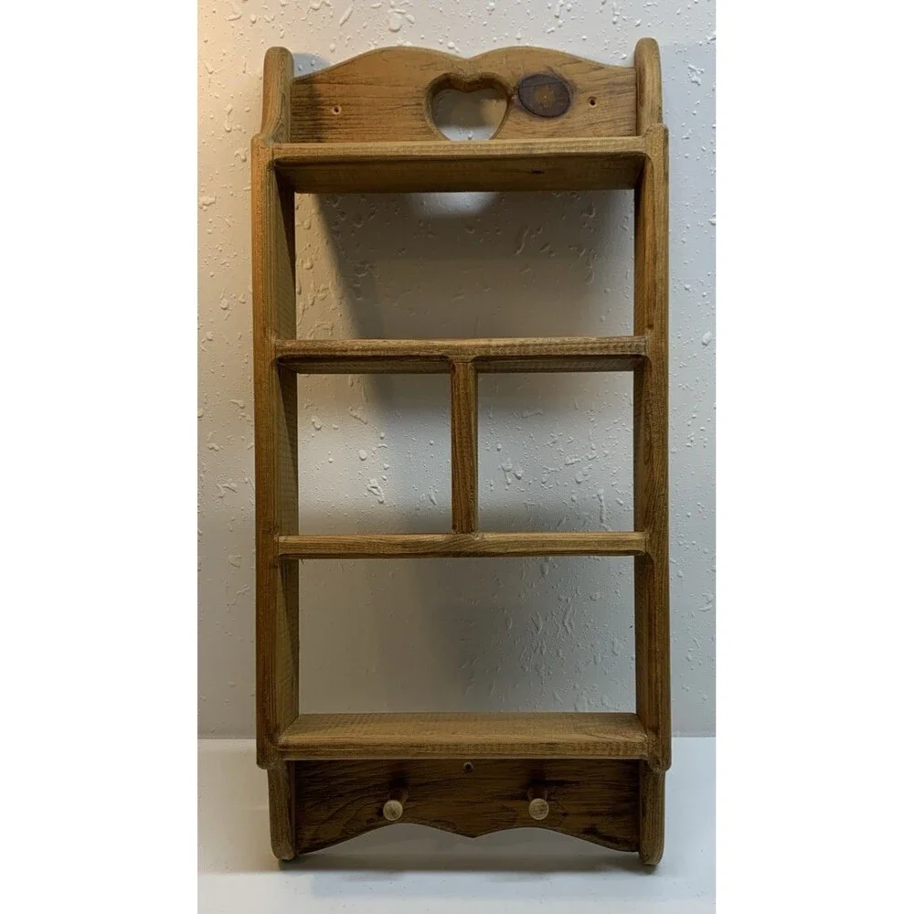 Country Wall Curio Knick Knack Display Shelf Wooden Cubbies Pine Rustic Cottage